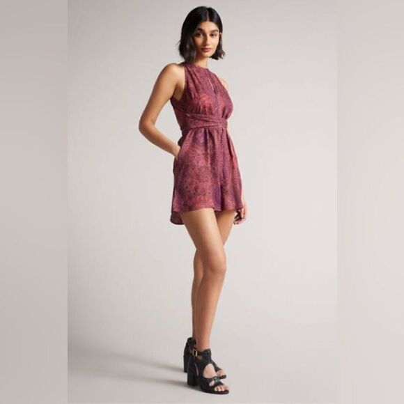 NWT Ted Baker Odesia Purple Pink Romper Print Wrap Front Size 8 - Picture 5 of 16